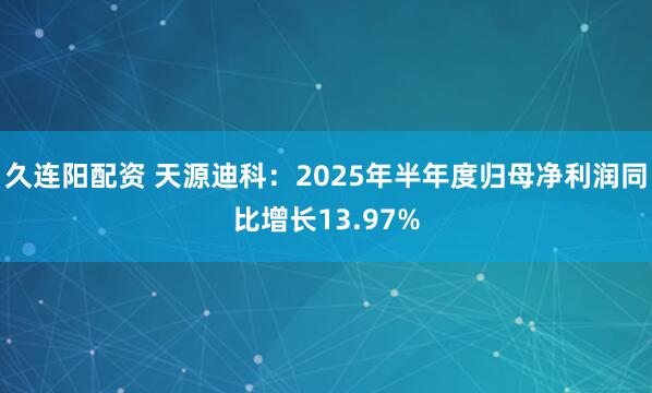 久连阳配资 天源迪科：2025年半年度归母净利润同比增长13.97%
